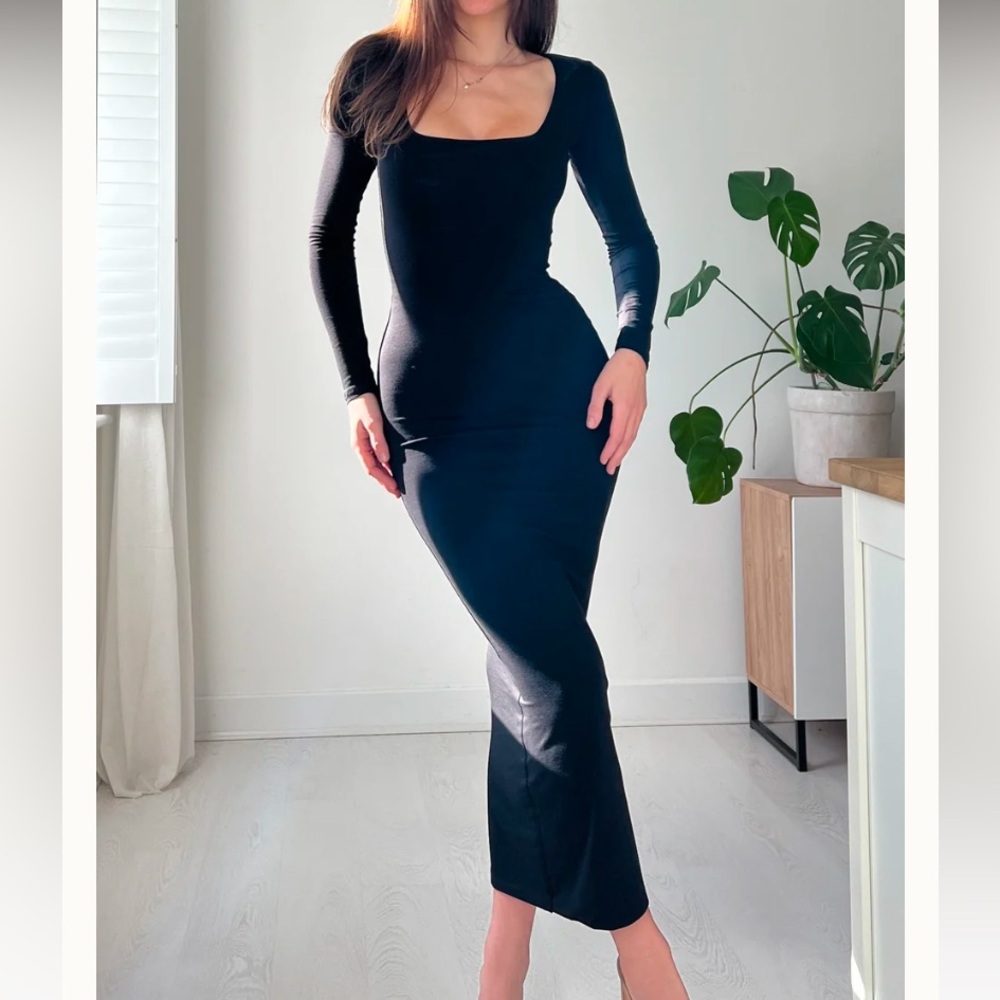 Elegant Organic Cotton and Bamboo Black Maxi Dress